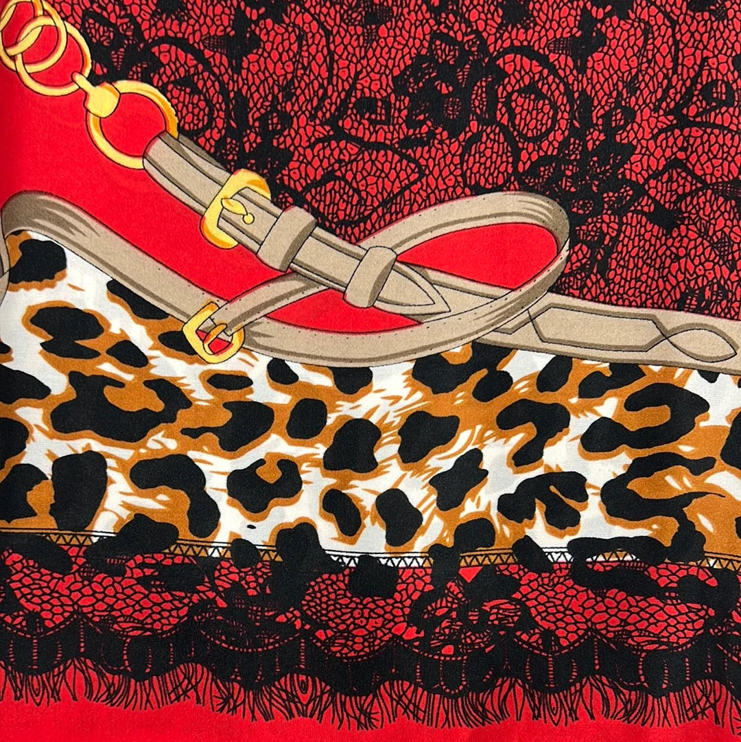 Equestrian Scarf- Beige & Red