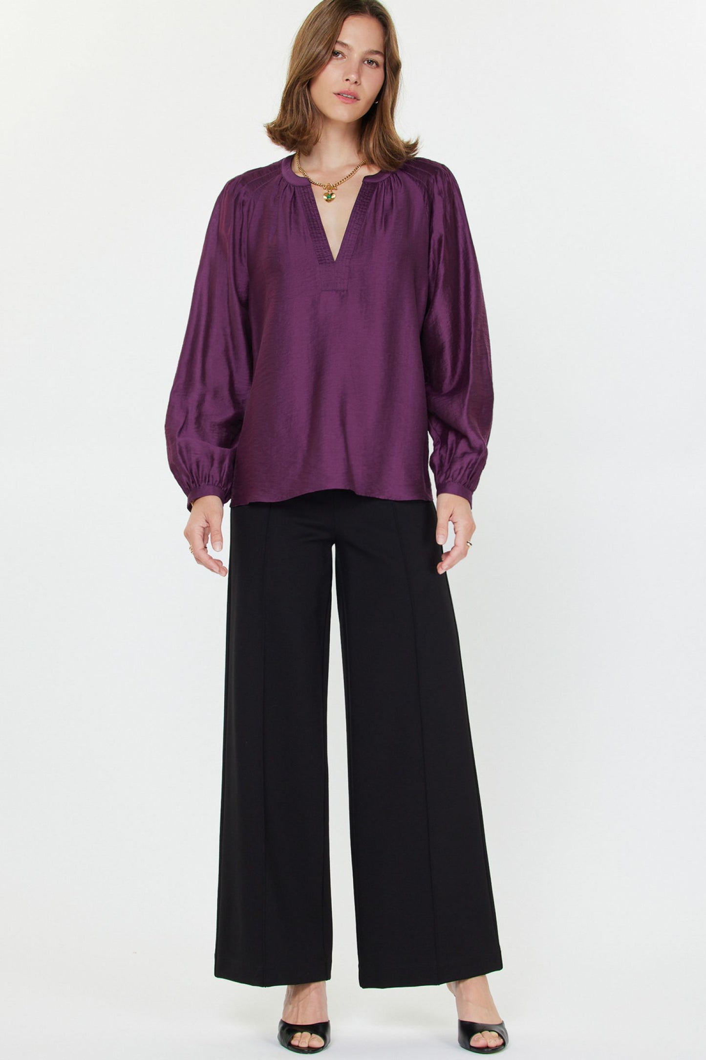 Boysenberry Split Neck Blouse