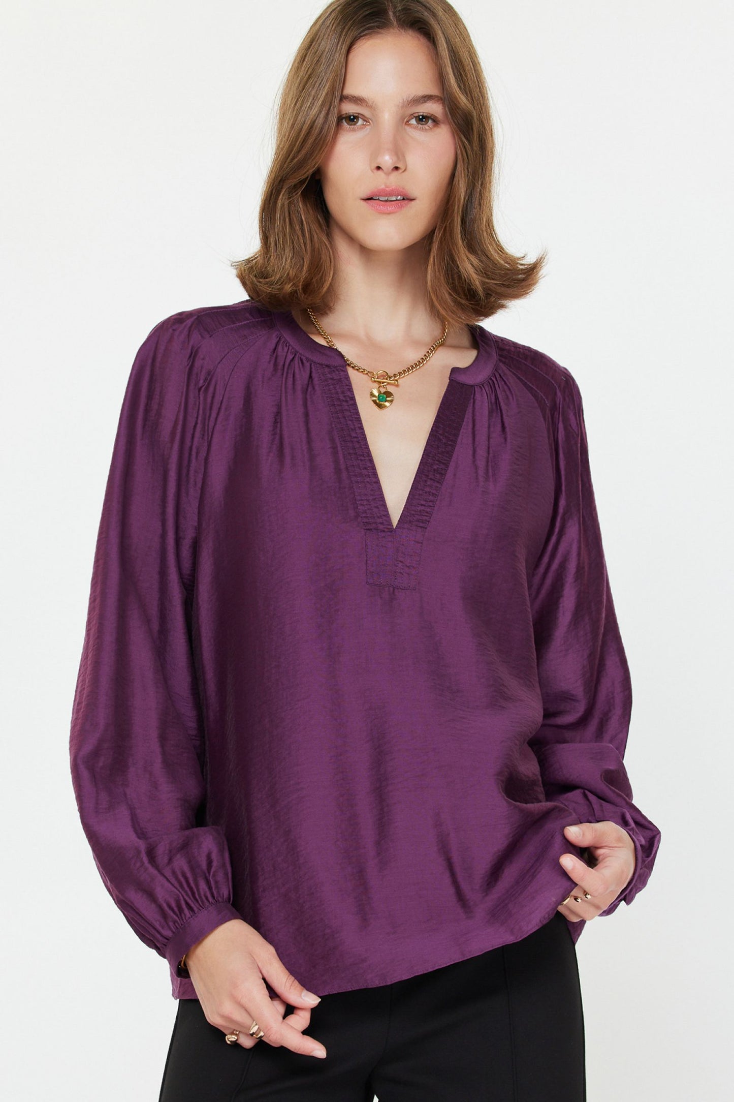 Boysenberry Split Neck Blouse