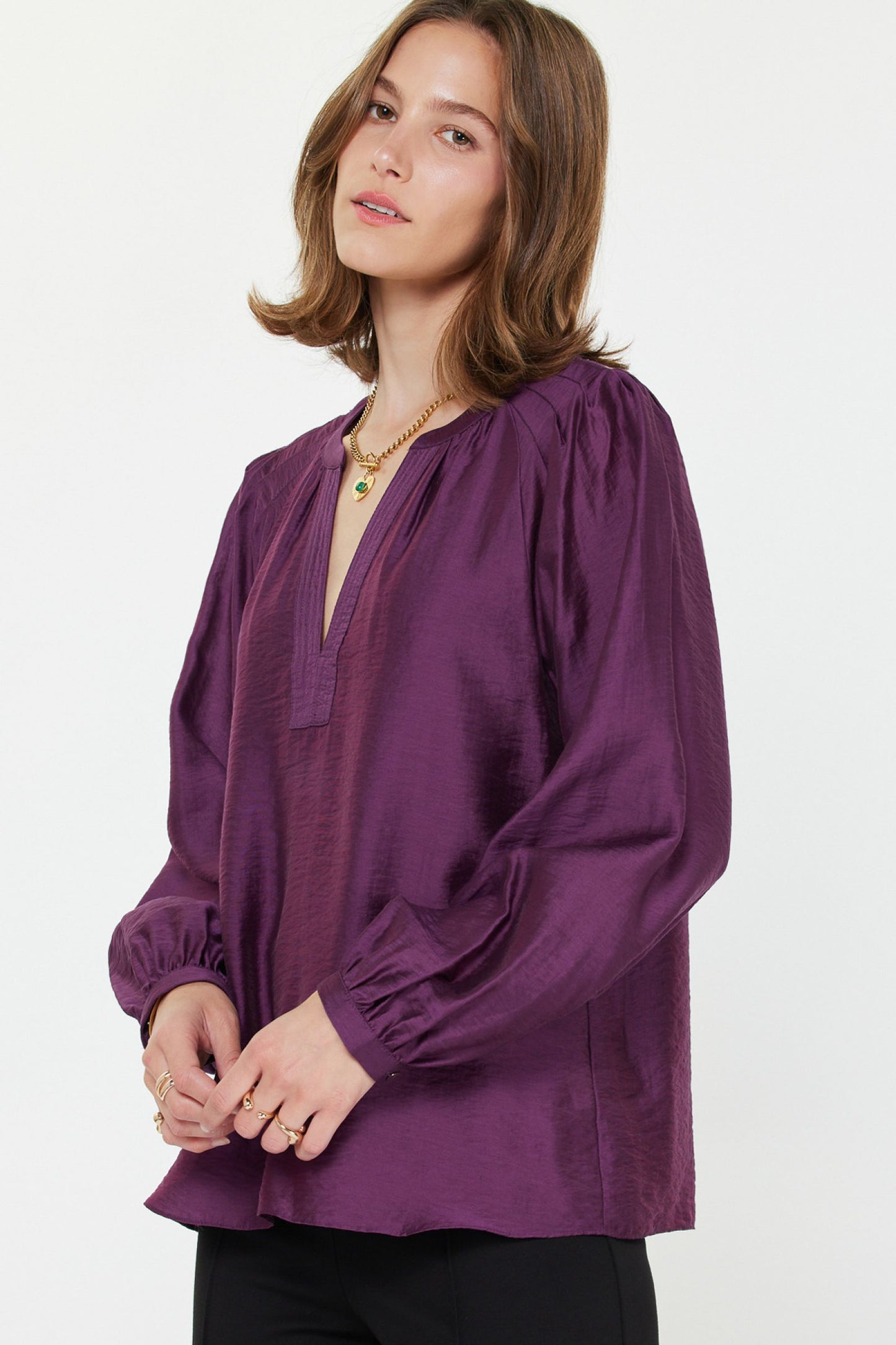 Boysenberry Split Neck Blouse