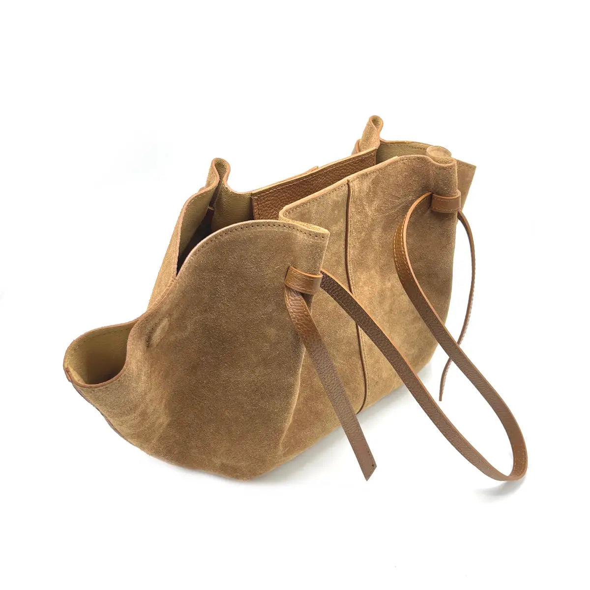 Suede Leather Shopper Camel