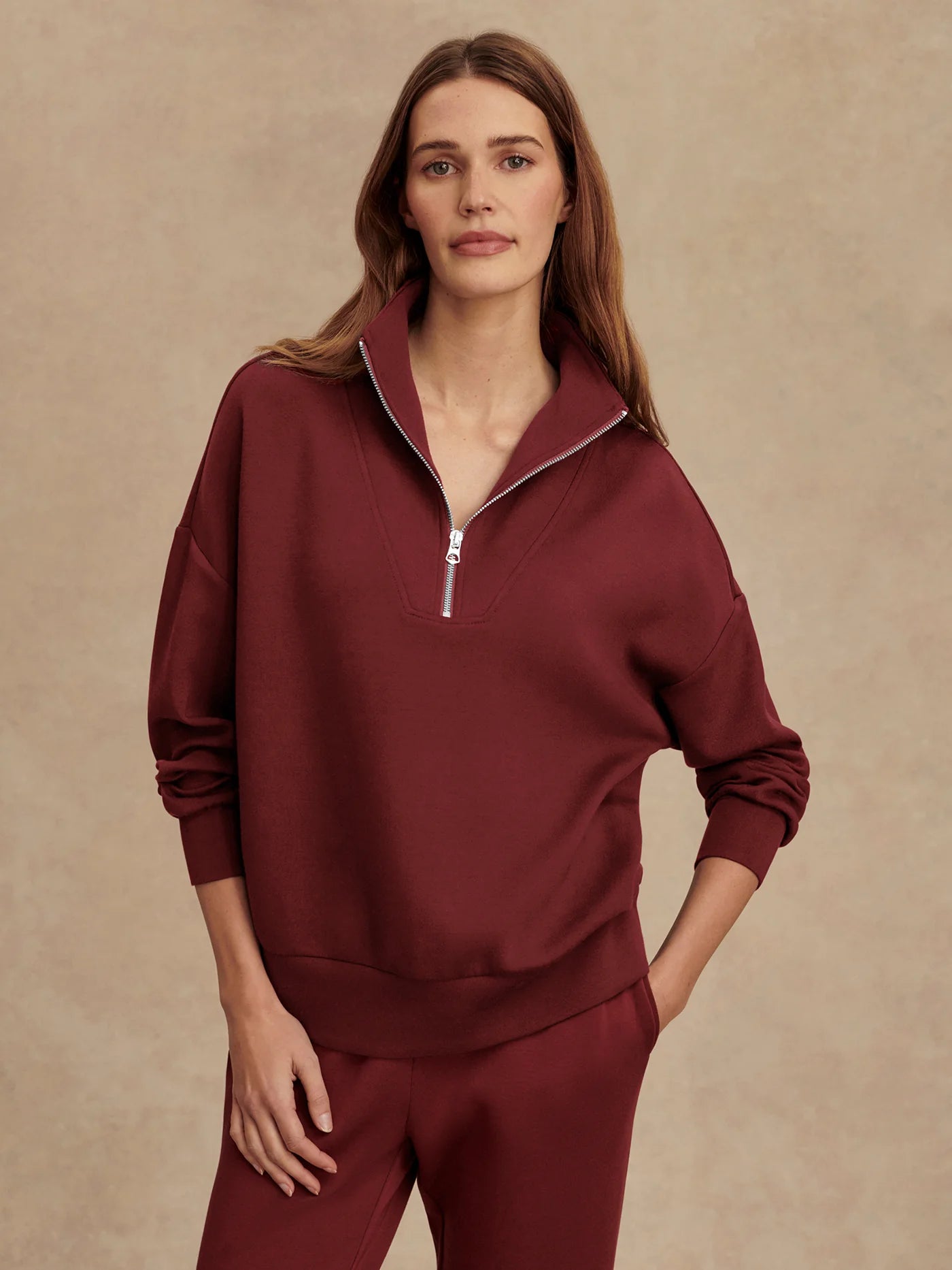 Hawley Half Zip Sweat in New Maroon