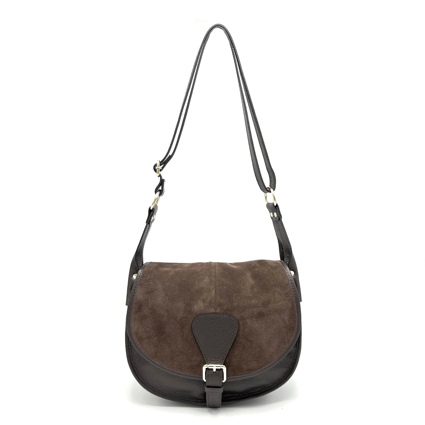Suede Leather Saddle Bag Chocolate Brown