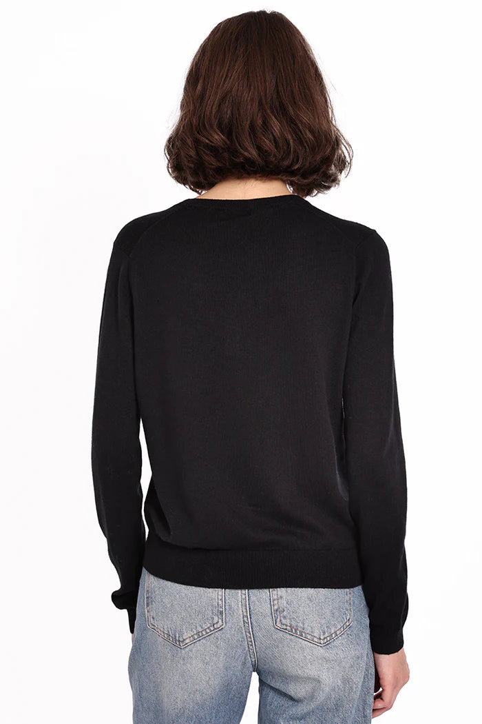 Supima Cotton & Cashmere V Neck in Black