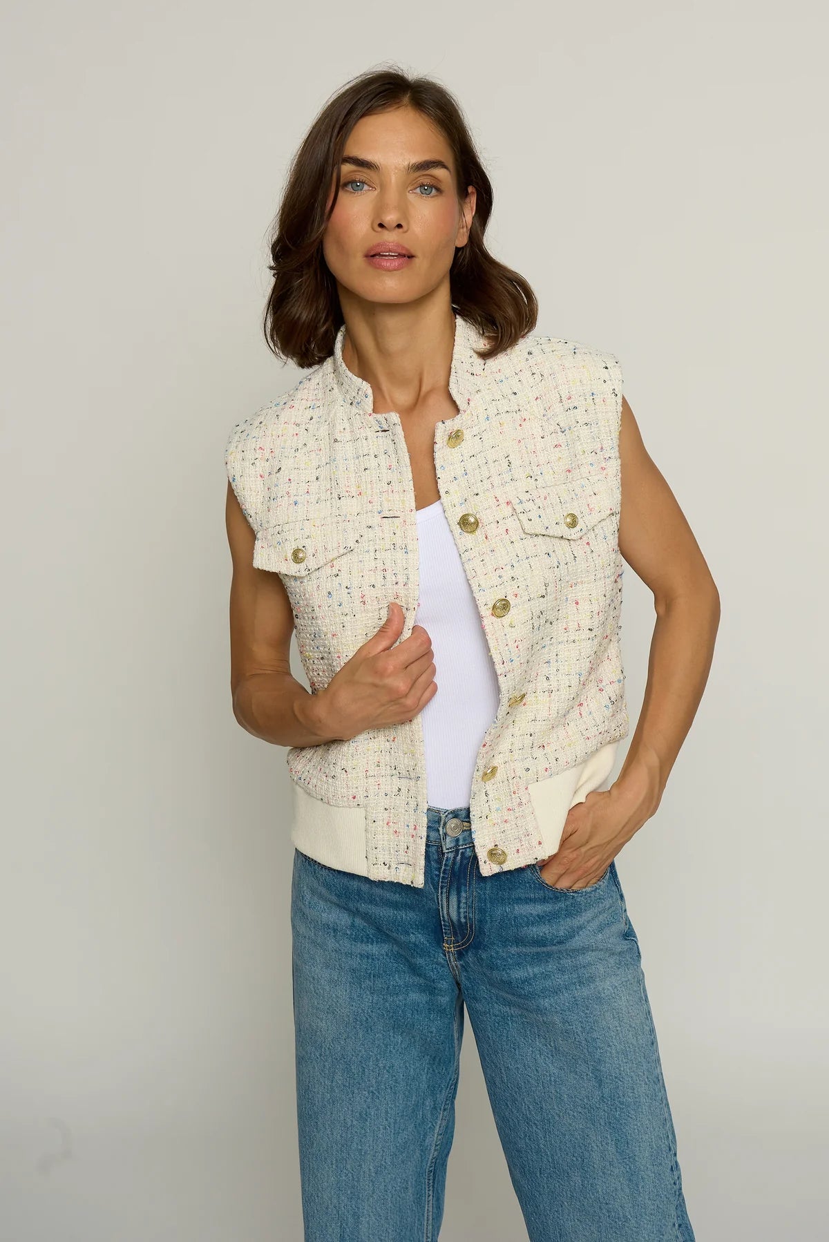 Colorful Ivory Tweed Vest