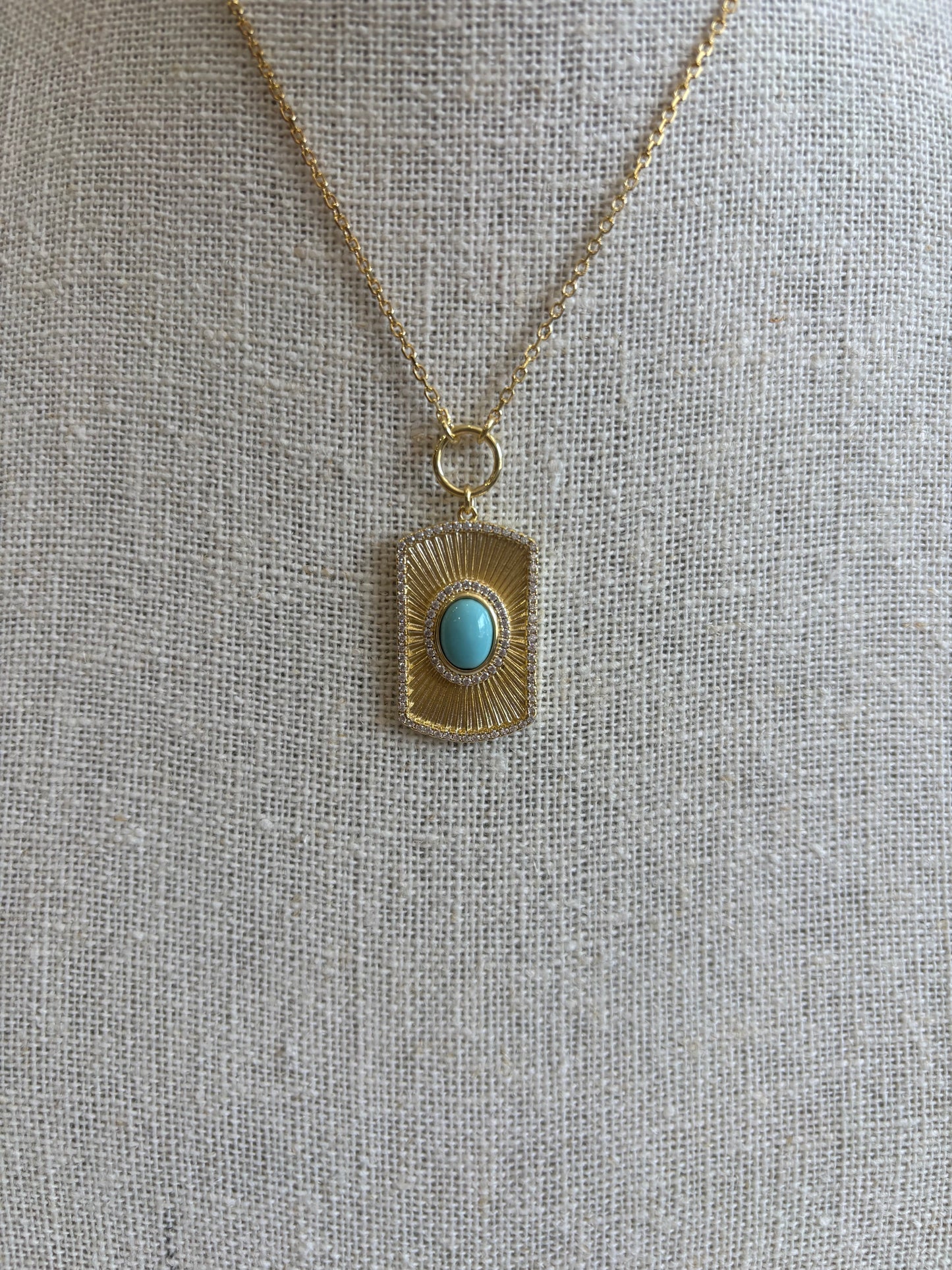 Turquoise Stone & Gold Emblem Necklace