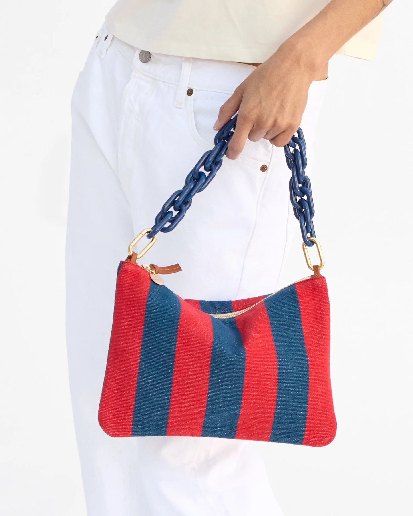 Flat Clutch Poppy/French Blue Canvas Stripe