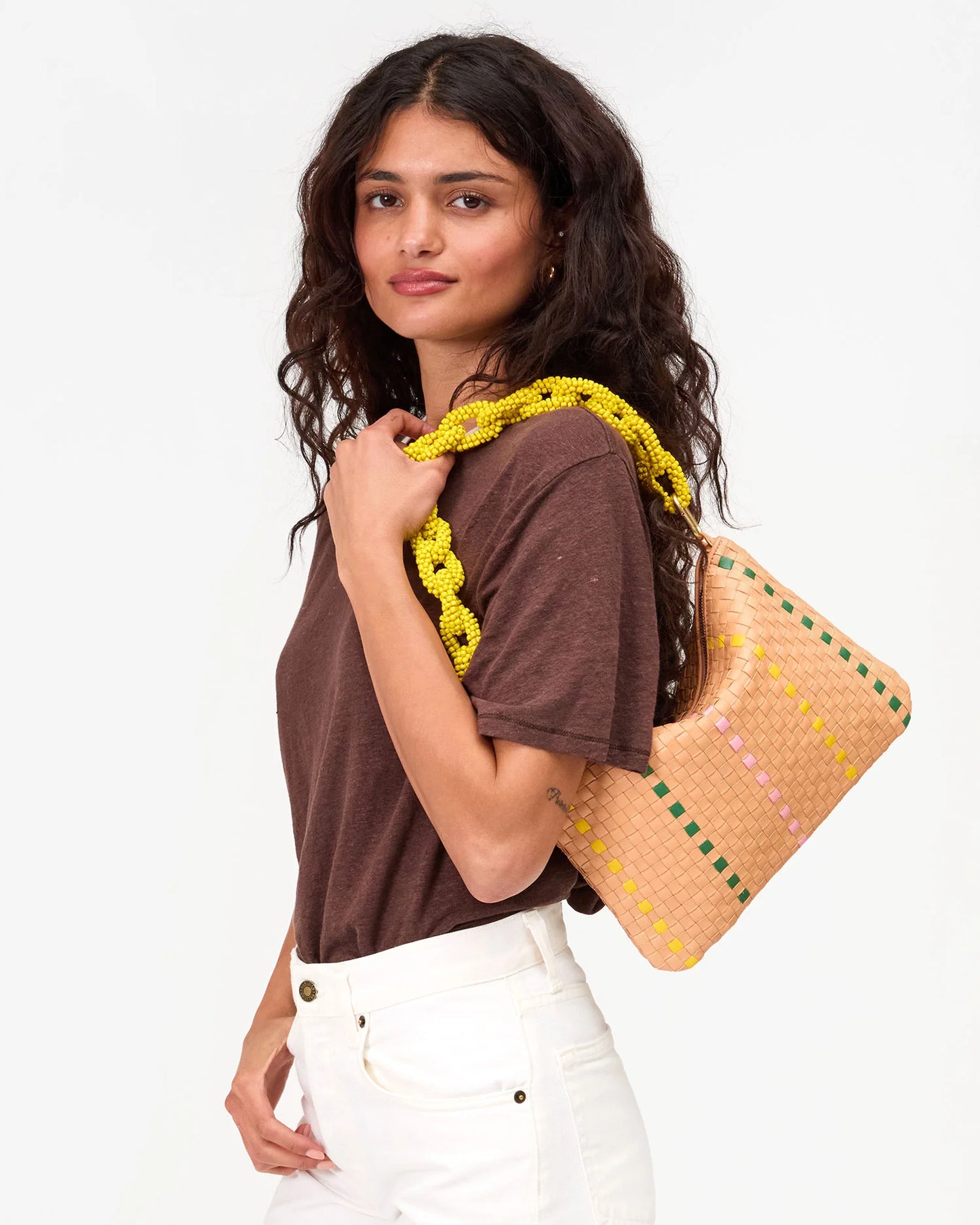 Flat Clutch Bisque Woven Checker