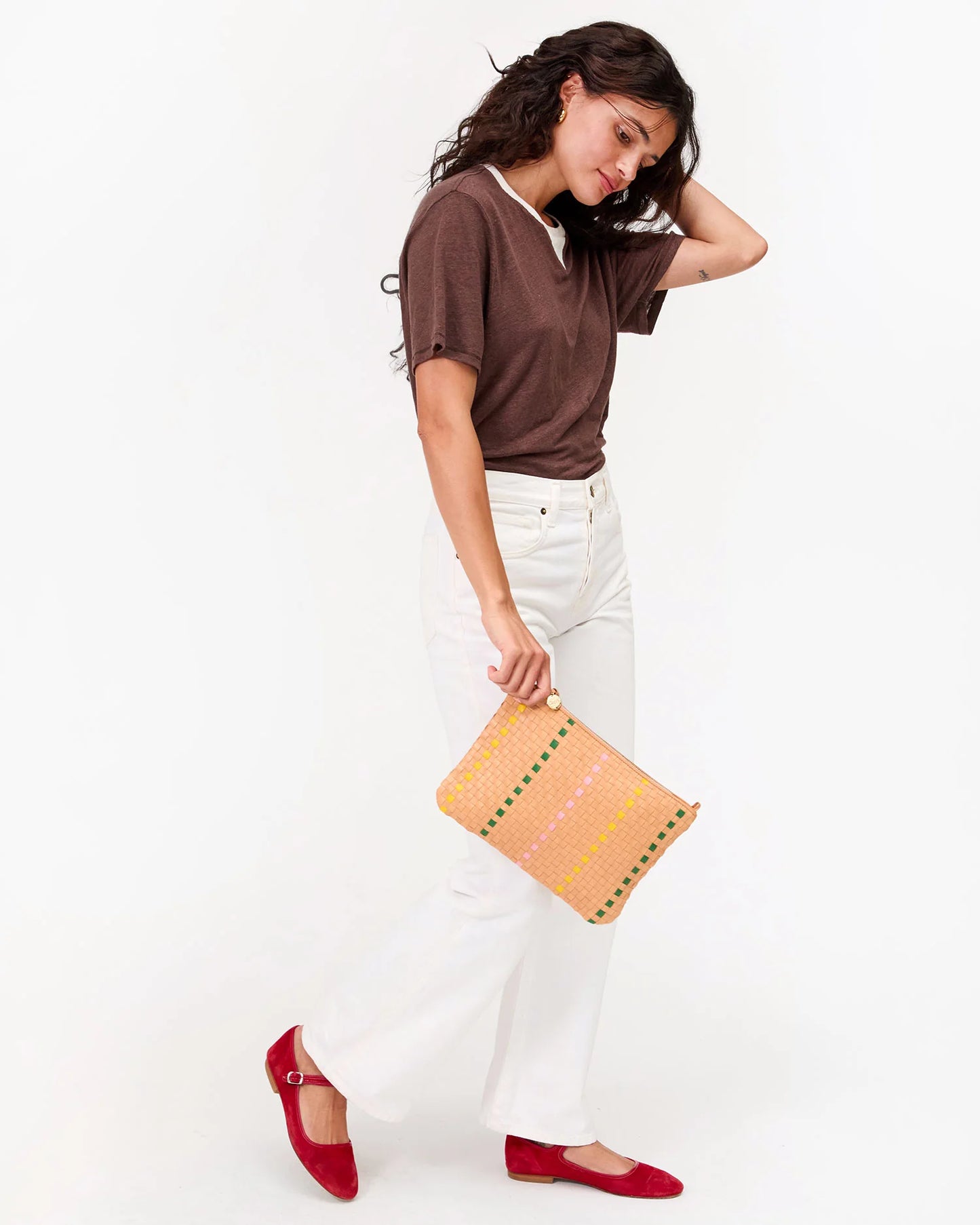 Flat Clutch Bisque Woven Checker
