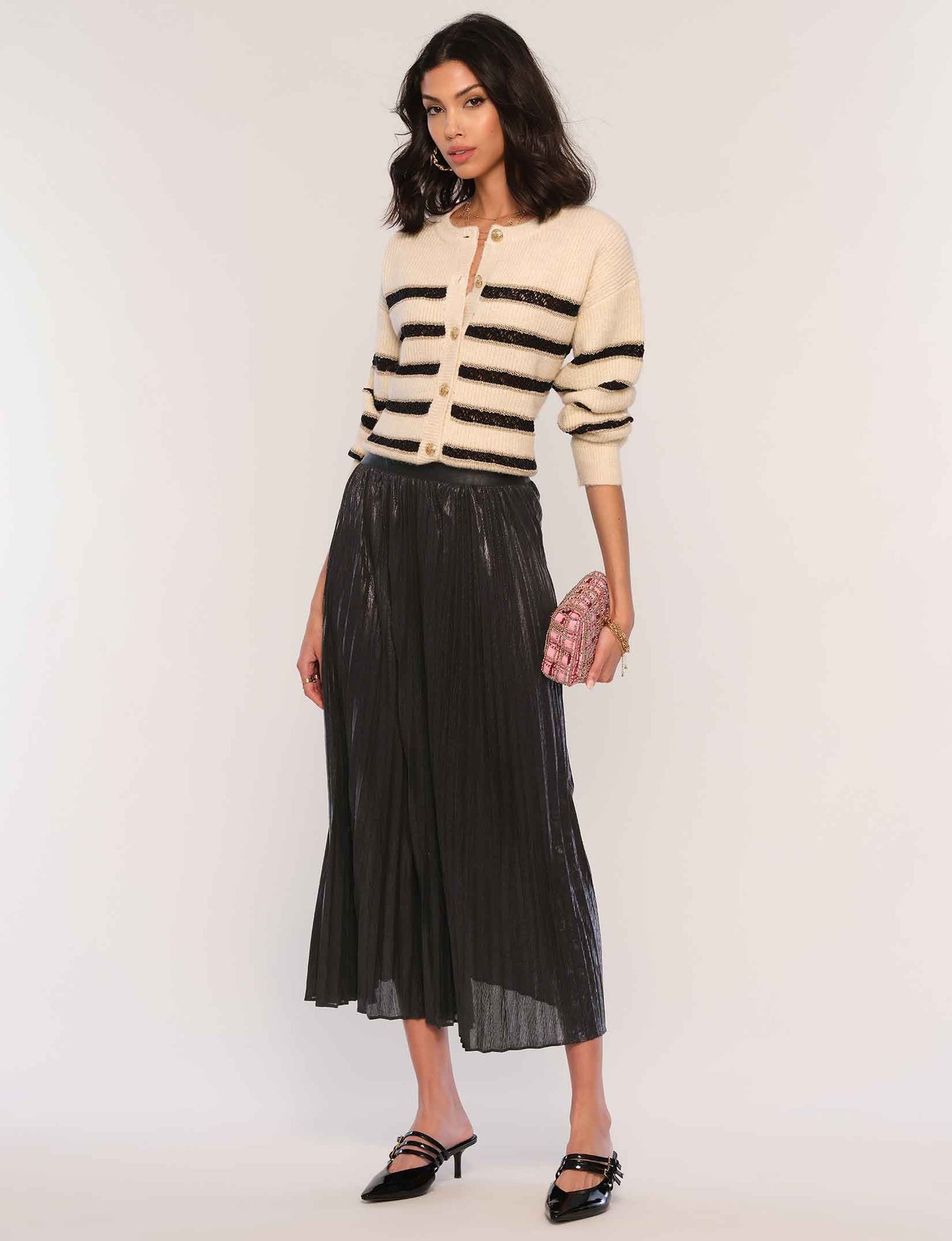 Enora Metallic Pleated Skirt