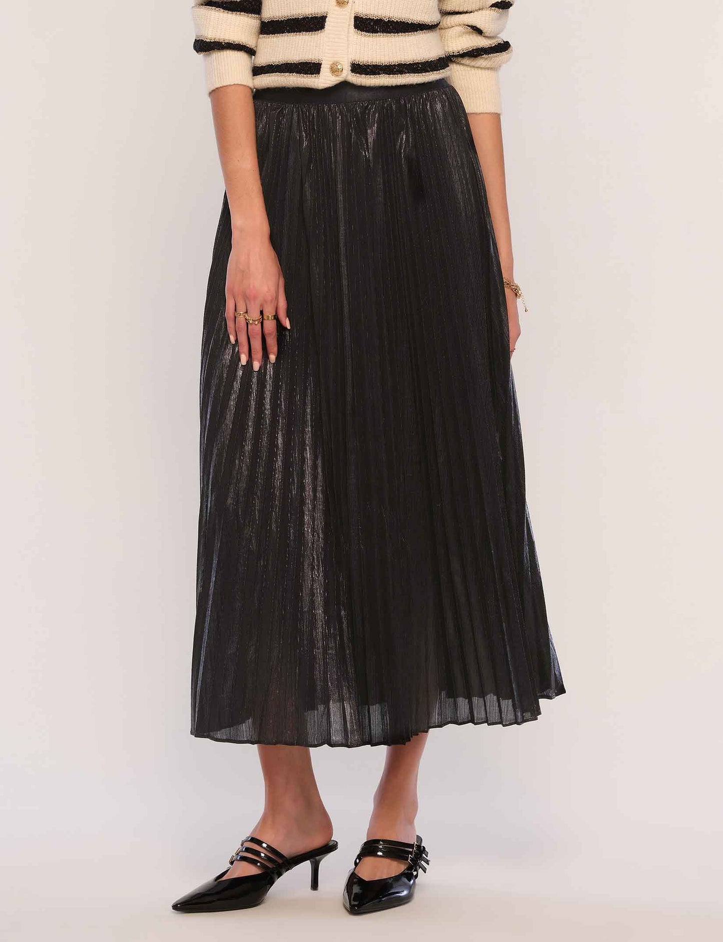 Enora Metallic Pleated Skirt