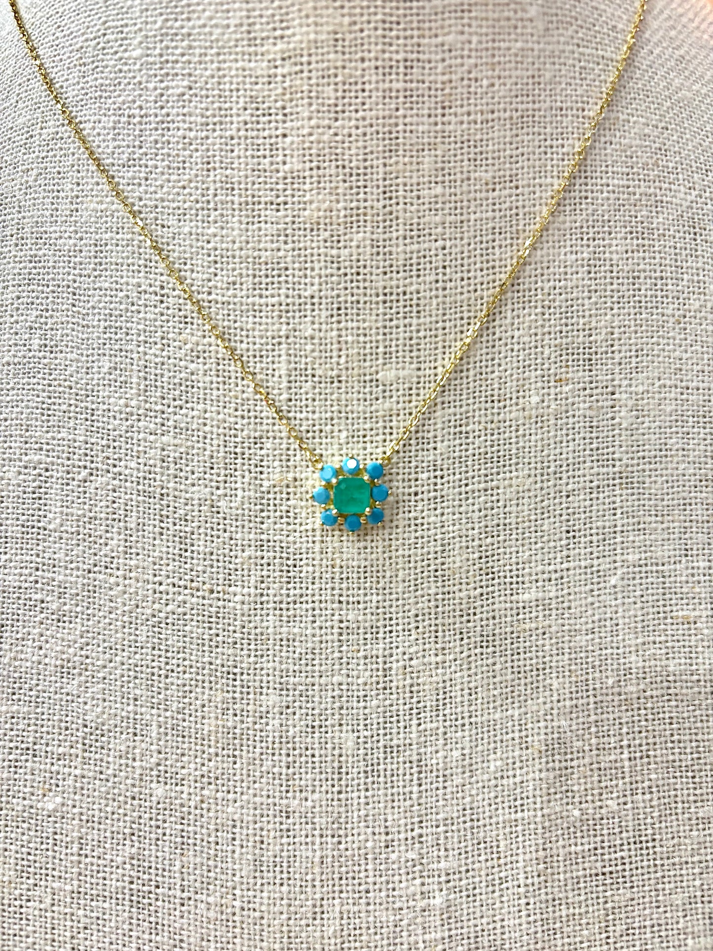 Blue & Green Stone Starburst Necklace