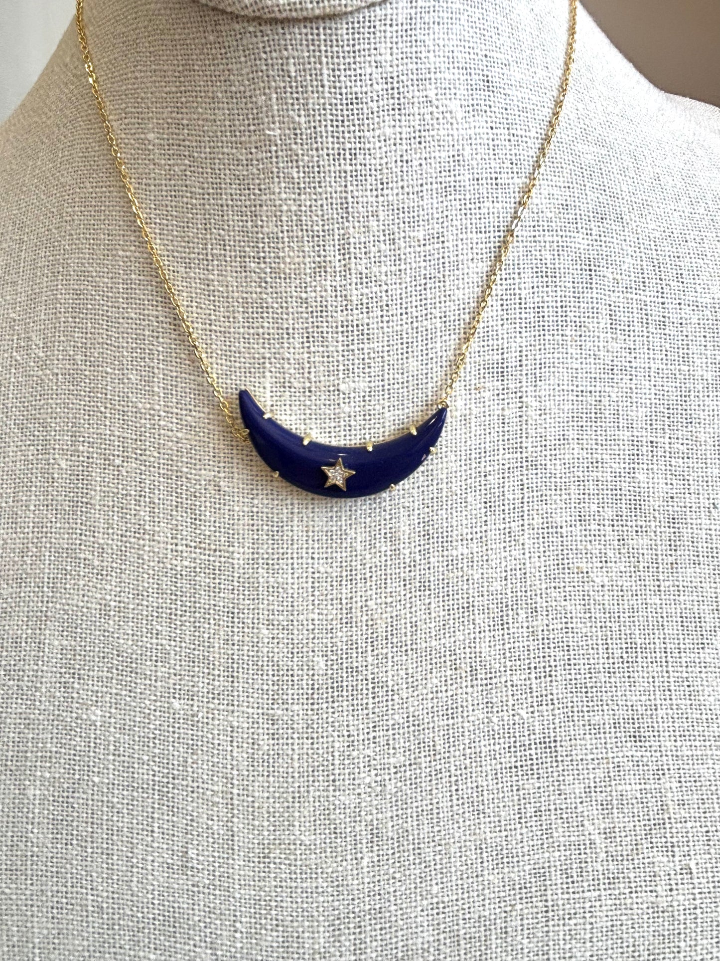 Blue Crescent Moon & Star Necklace