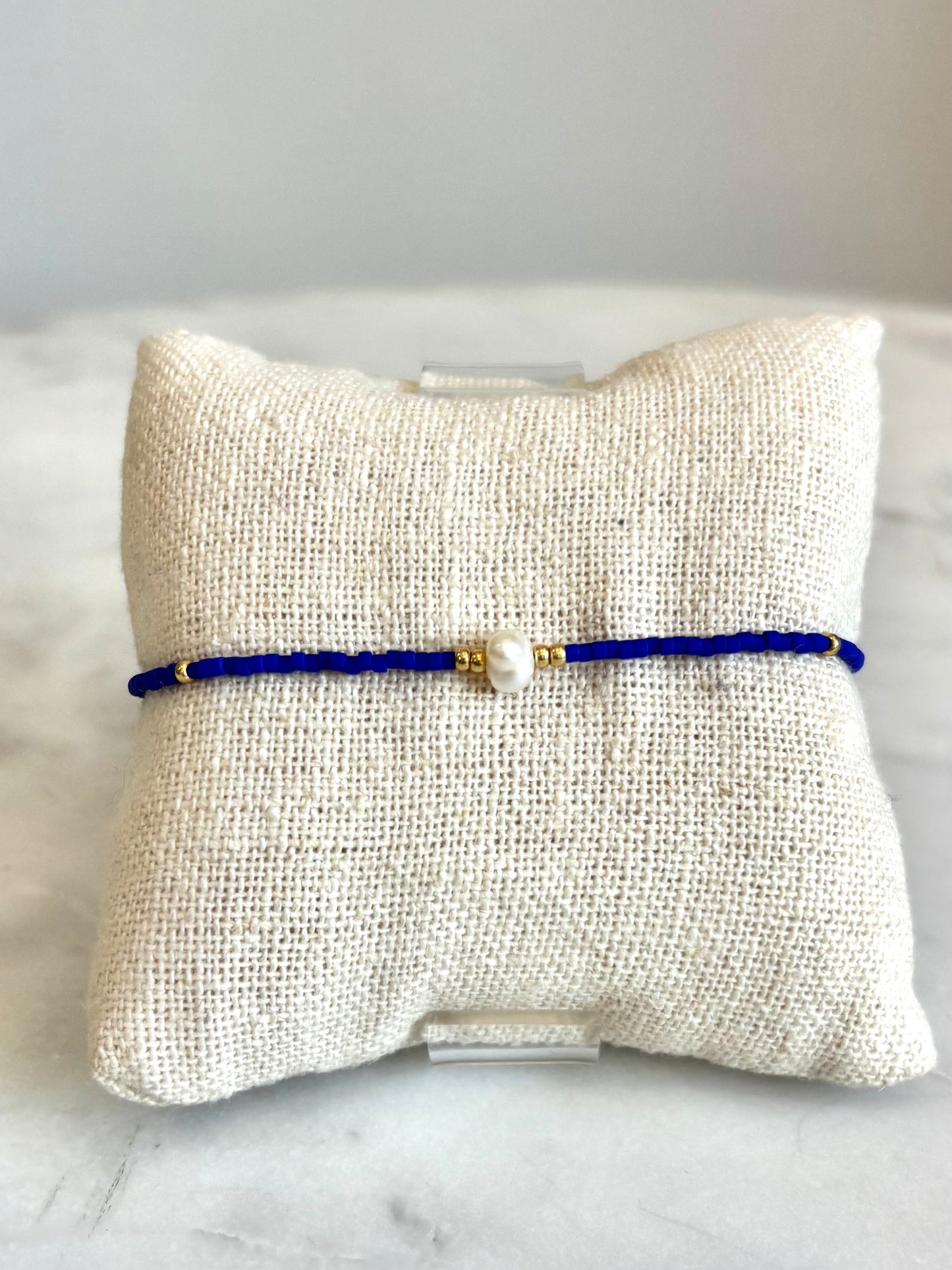 Deep Blue Beaded & Pearl Bracelet