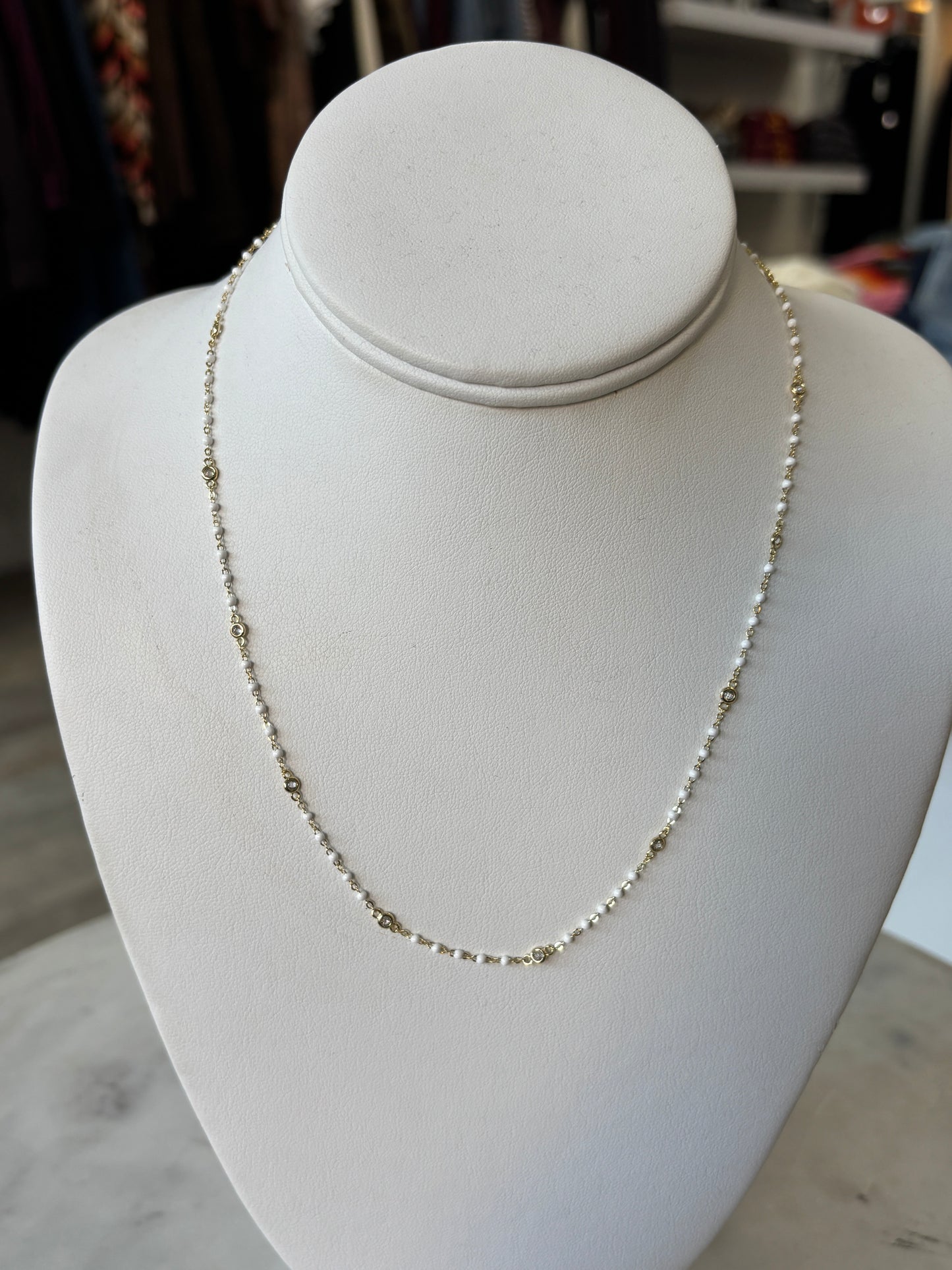 Bezel CZ & Beaded Necklace: Navy, White, Turquoise, or Black