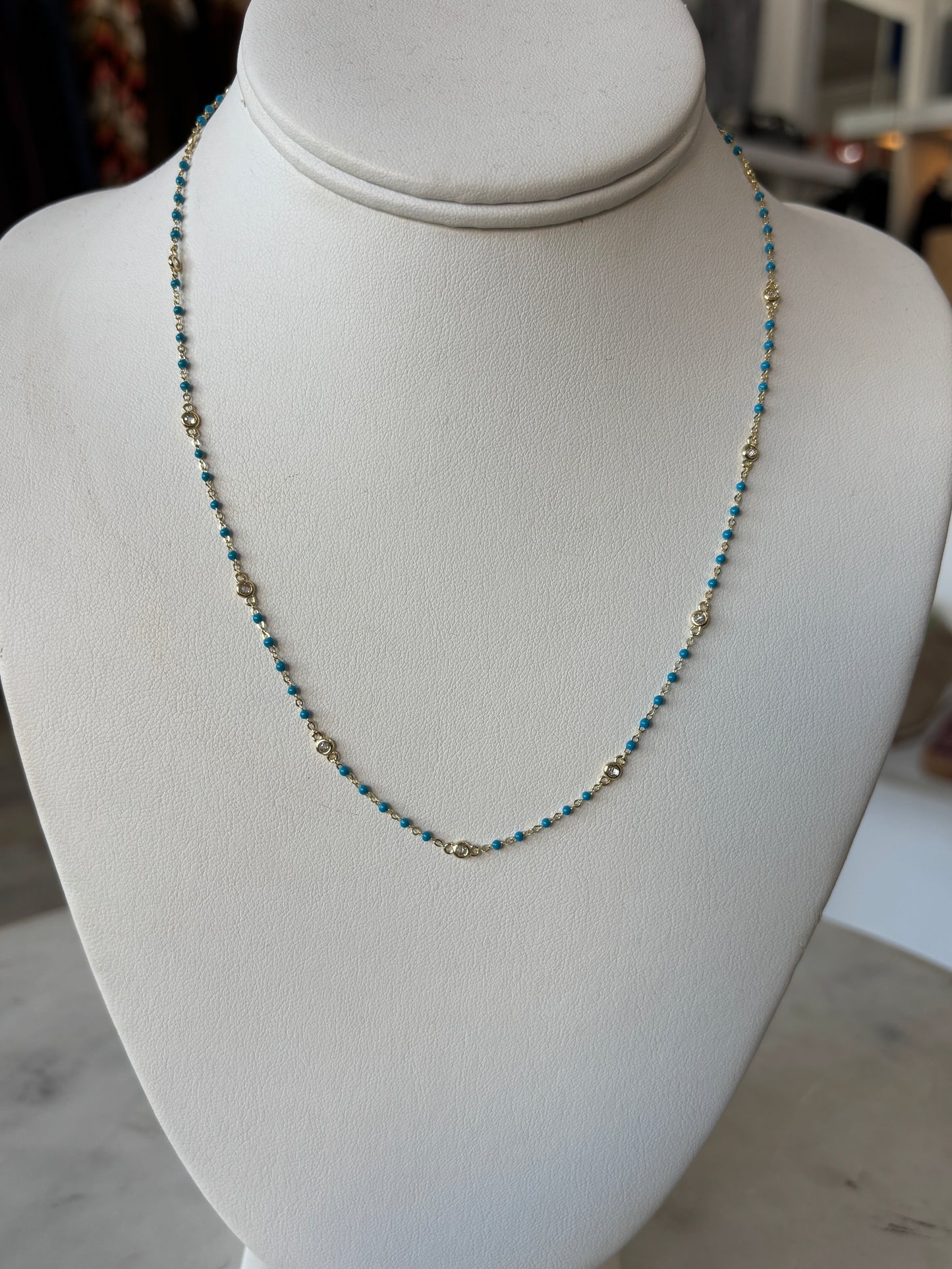 Bezel CZ & Beaded Necklace: Navy, White, Turquoise, or Black