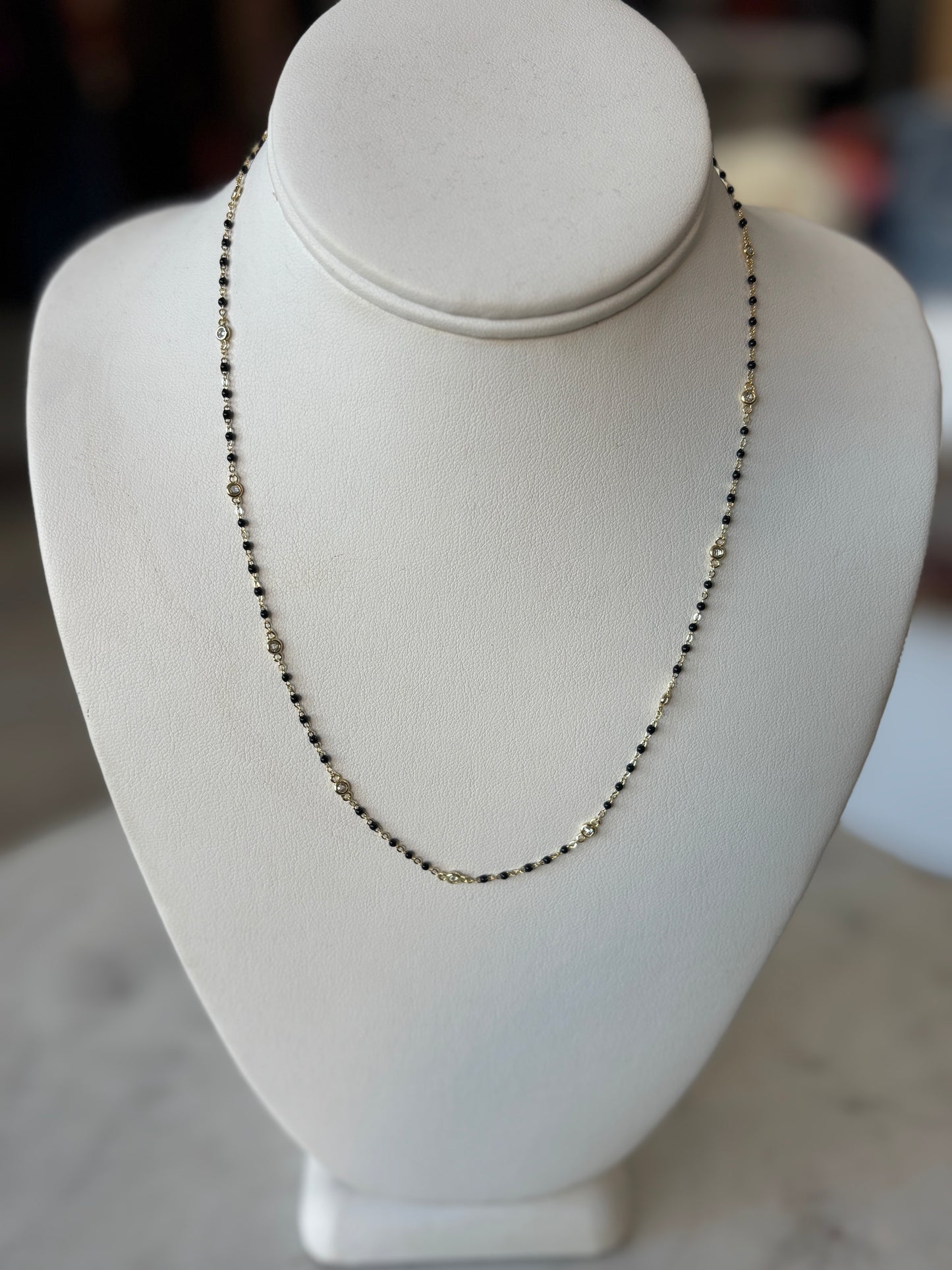 Bezel CZ & Beaded Necklace: Navy, White, Turquoise, or Black