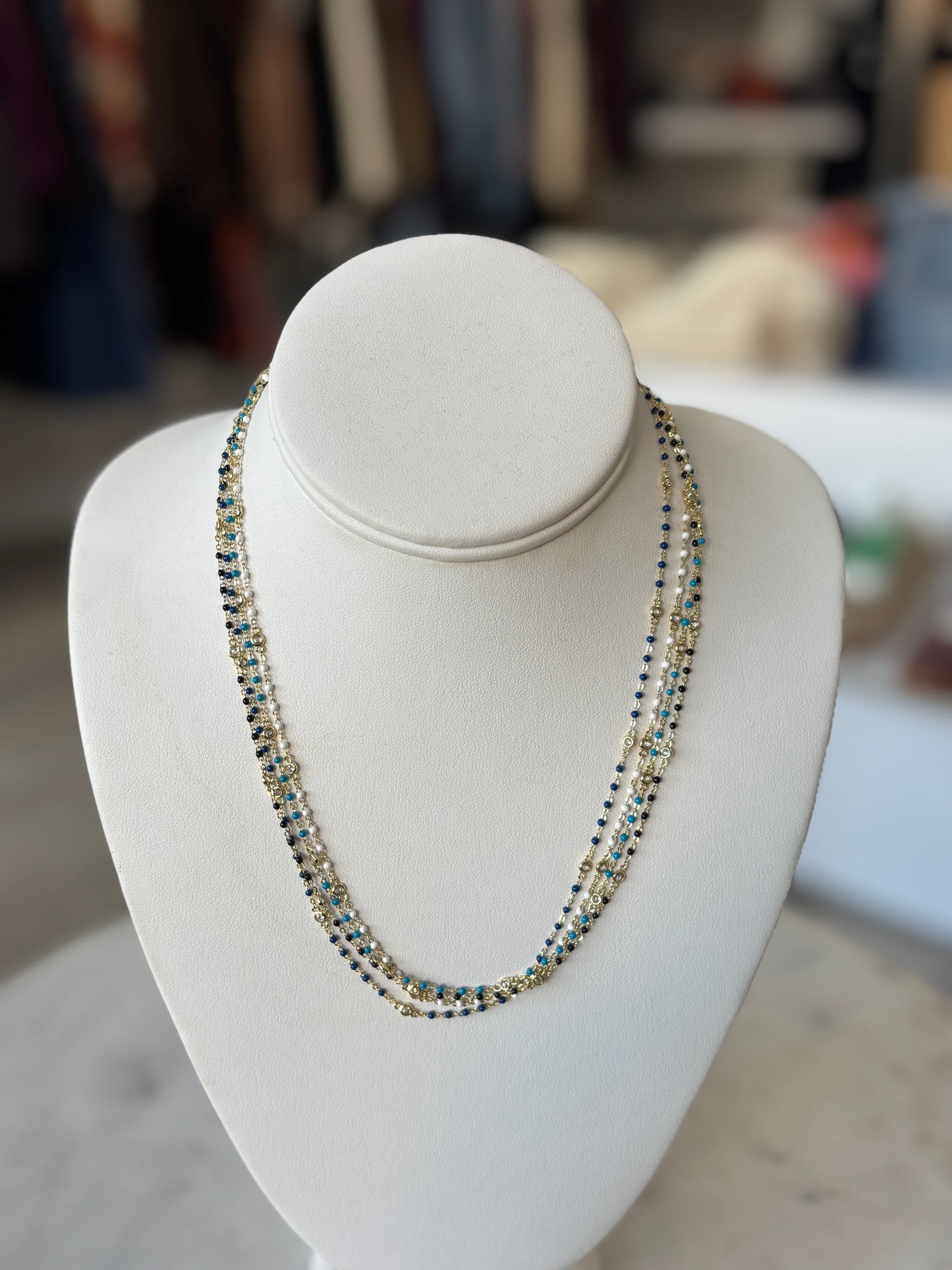 Bezel CZ & Beaded Necklace: Navy, White, Turquoise, or Black