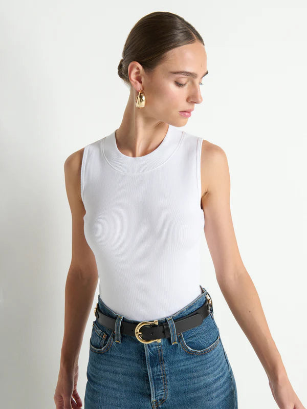 Joan Sleeveless Mock Neck White