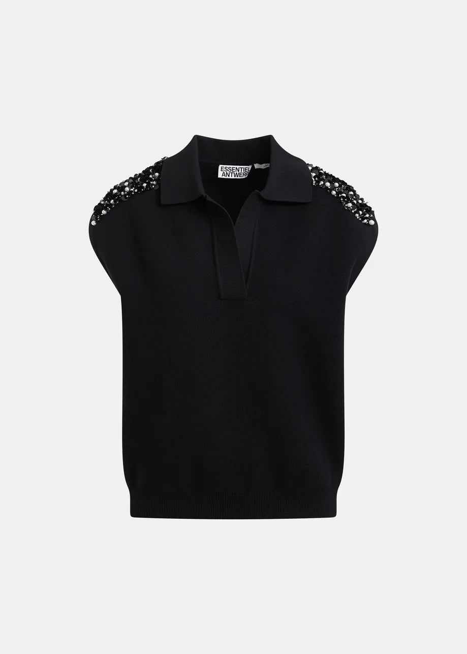 Joline Black Sleeveless Polo