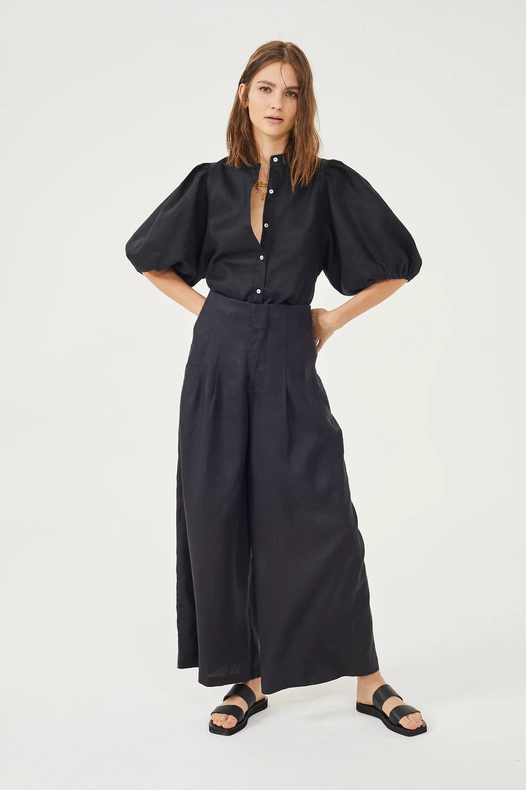 Black Culotte Linen Pant