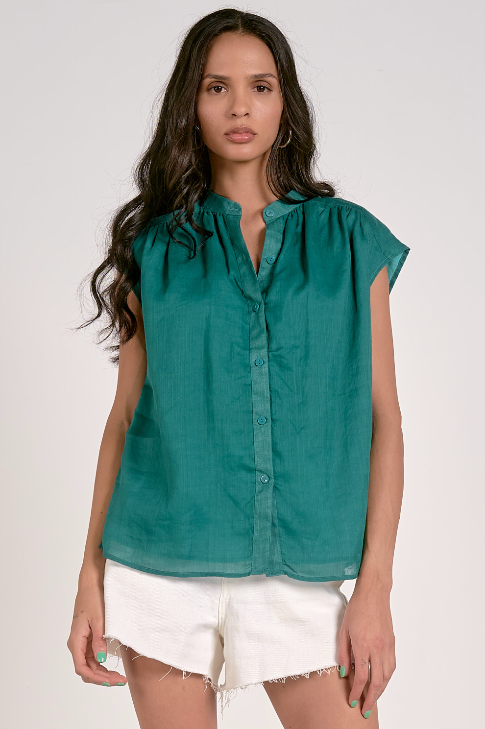 Emerald Cap Sleeve Button Down