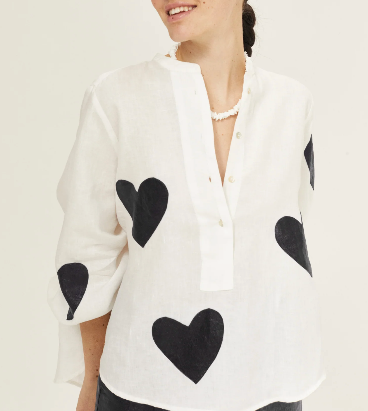 Cupid Linen Shirt Black Hearts