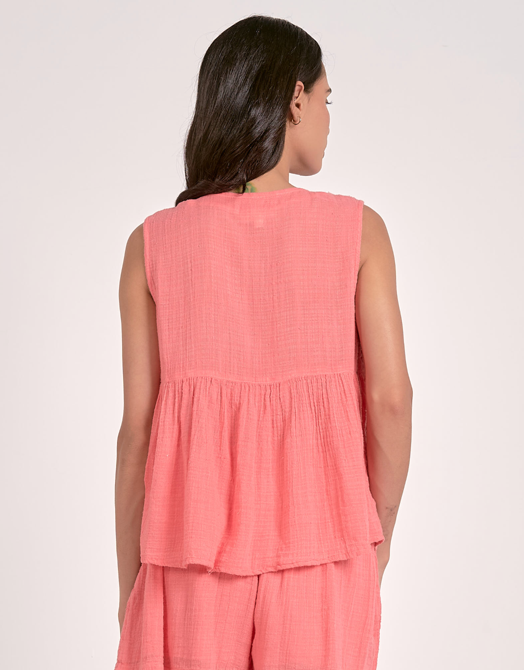 Coral Sleeveless Gauze Top