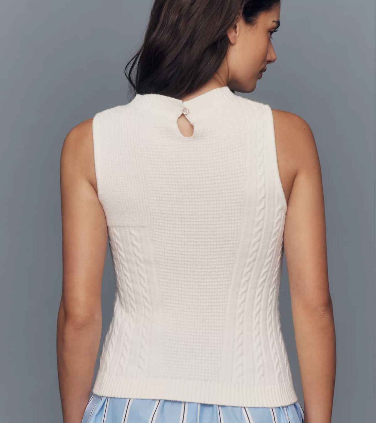 Serena Mixed Stitch Denim Collar Shell