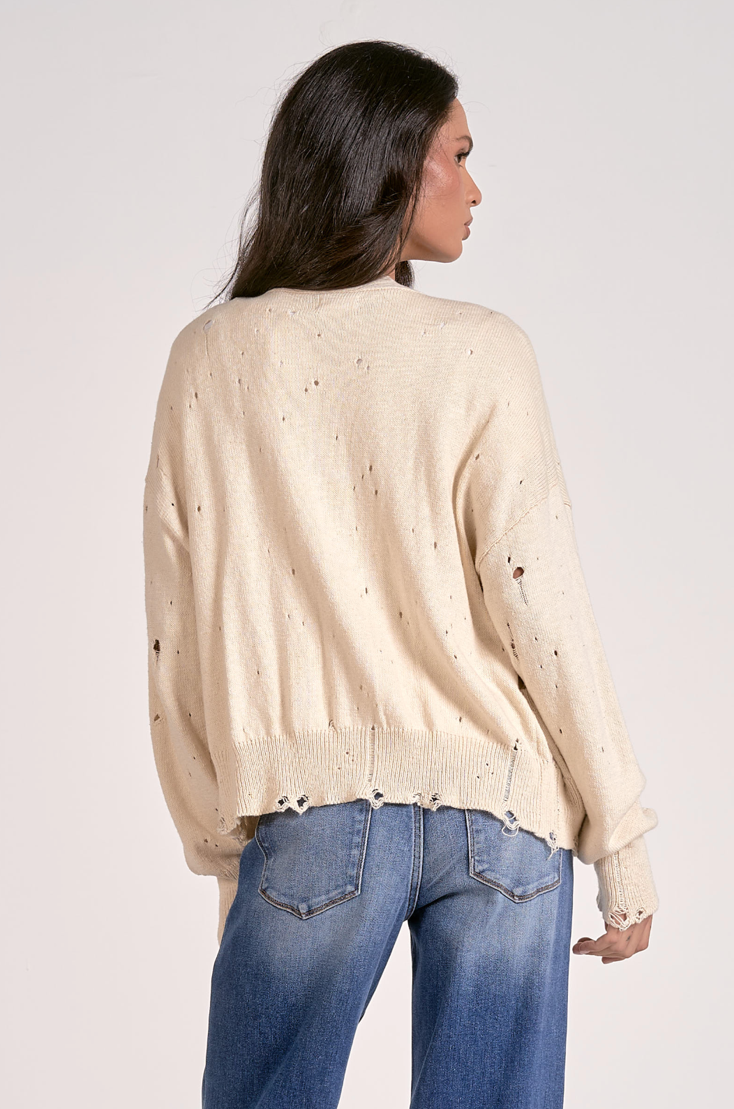 Distressed Off White Cardigan
