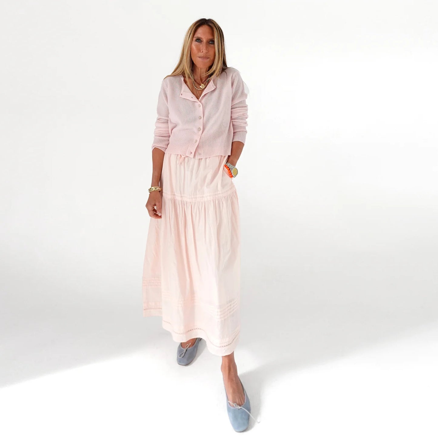Vacance Cotton Pink Maxi Skirt