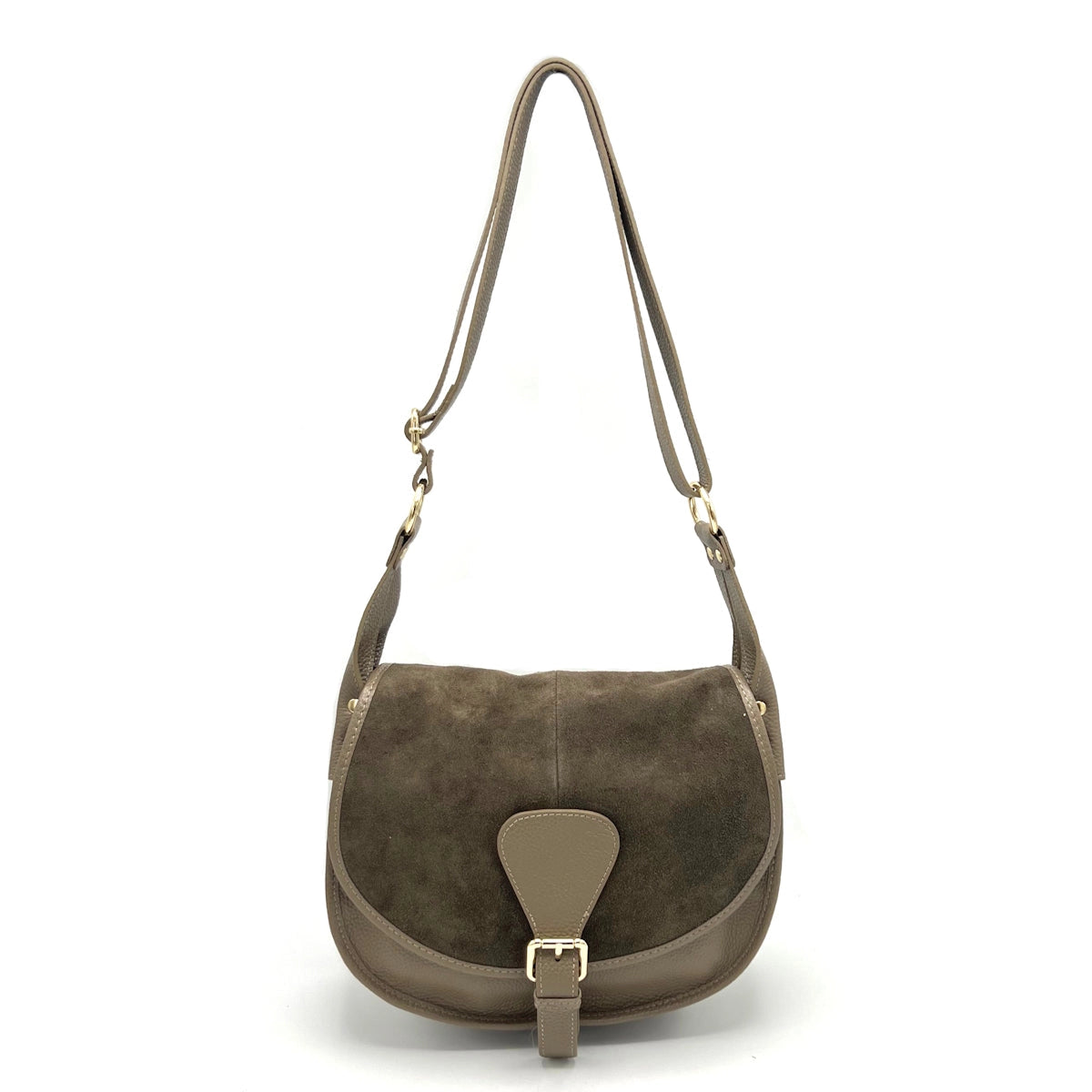 Suede Leather Saddle Bag Taupe
