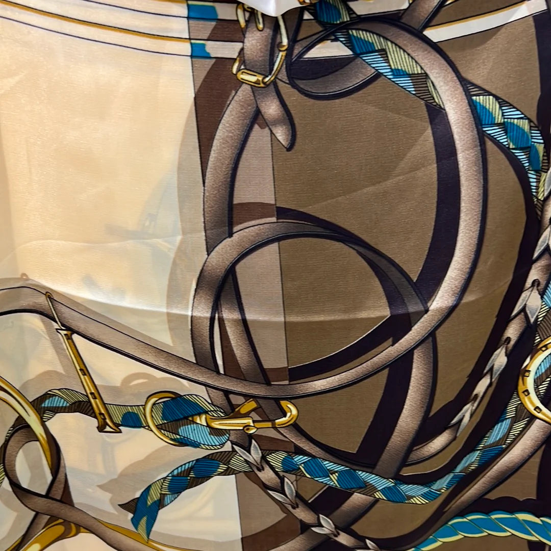 Equestrian Scarf- Beige & Red