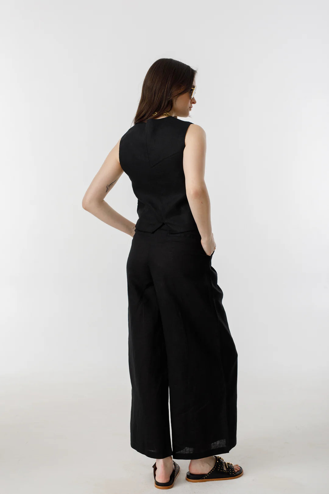 Black Culotte Linen Pant
