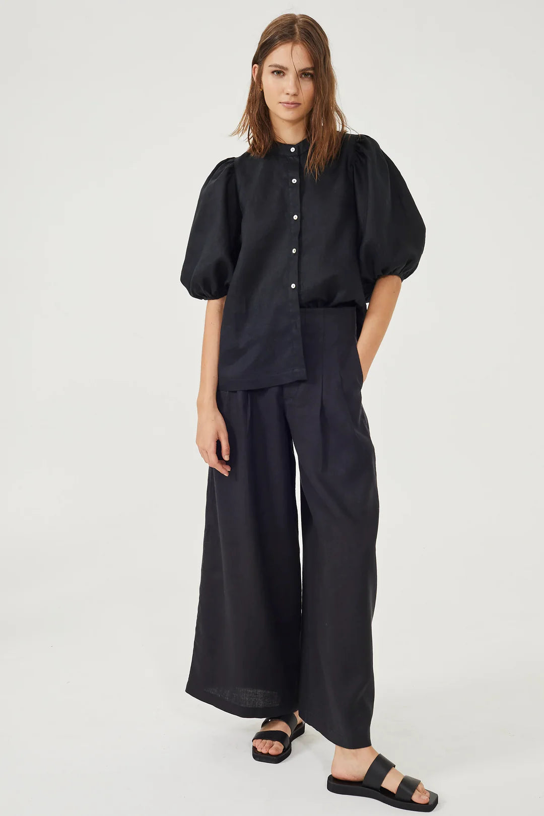 Black Culotte Linen Pant