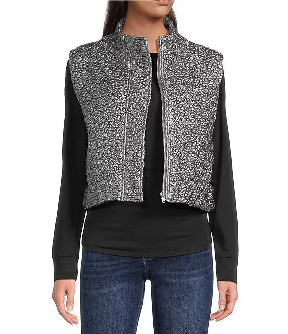 Quilted High Neck Sleeveless Boxy Vest