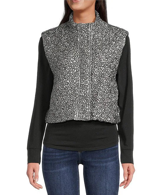 Quilted High Neck Sleeveless Boxy Vest