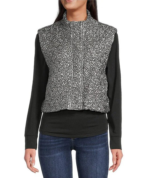 Quilted High Neck Sleeveless Boxy Vest