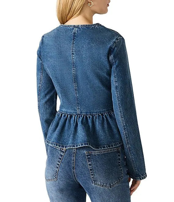 Abigale Crew Neck Long Sleeve Peplum Denim Blazer