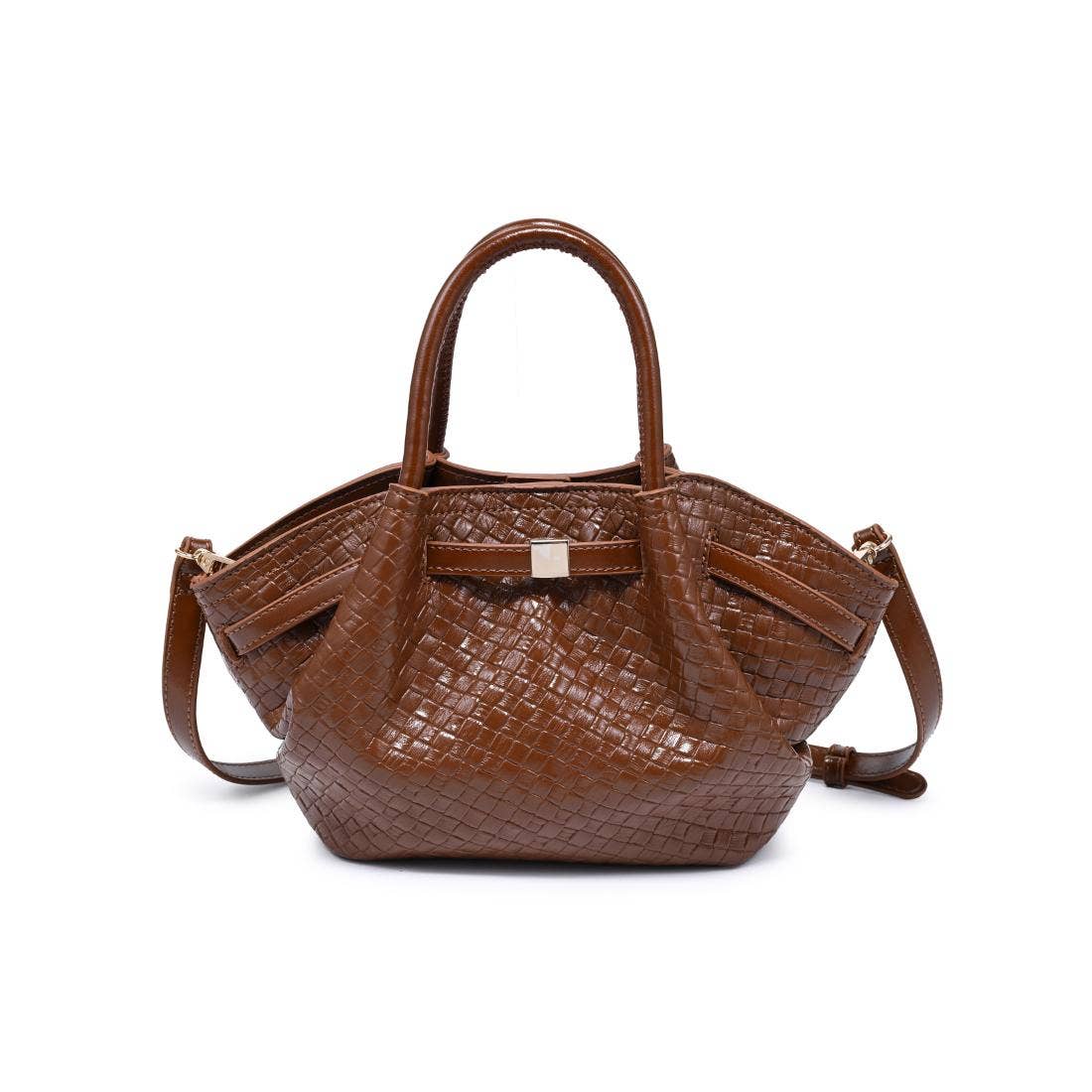 Selena - Embossed Woven Crossbody: Cognac