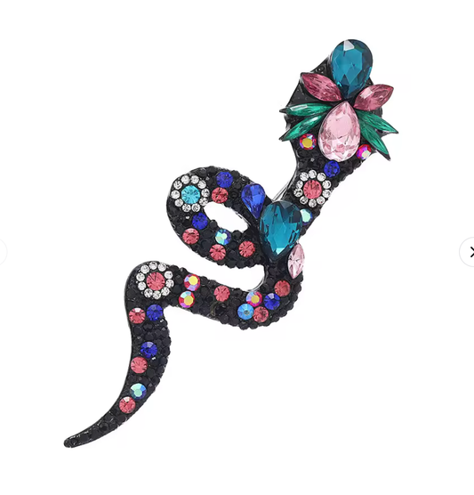 SSSSnake Brooch- Black Diamond and Colour- CZ and Rhinestone
