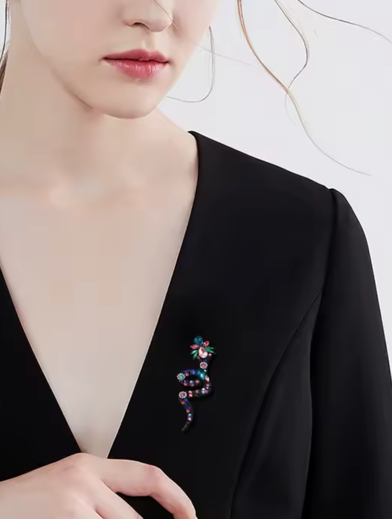 SSSSnake Brooch- Black Diamond and Colour- CZ and Rhinestone