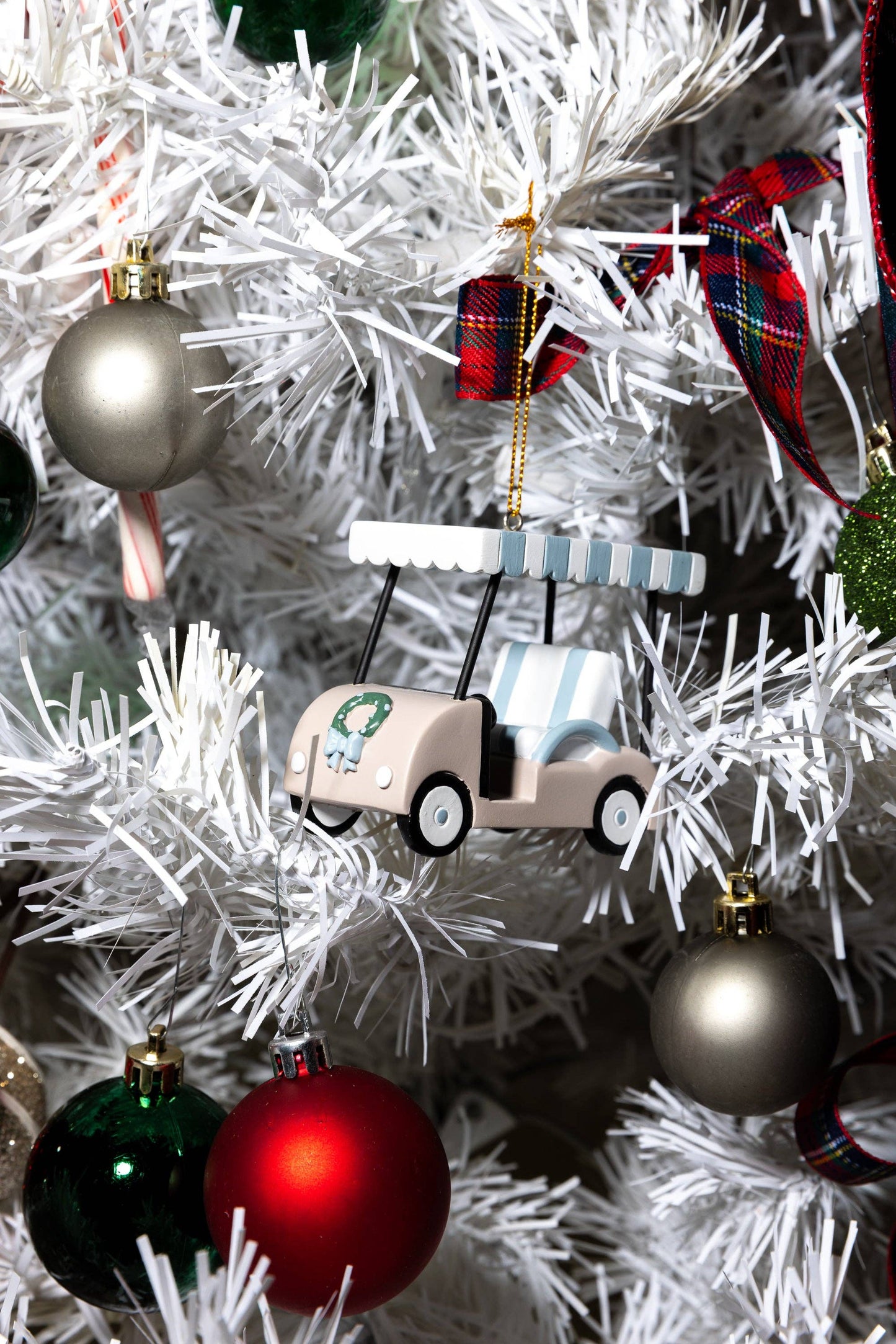 Golf Cart Ornament: Green & White