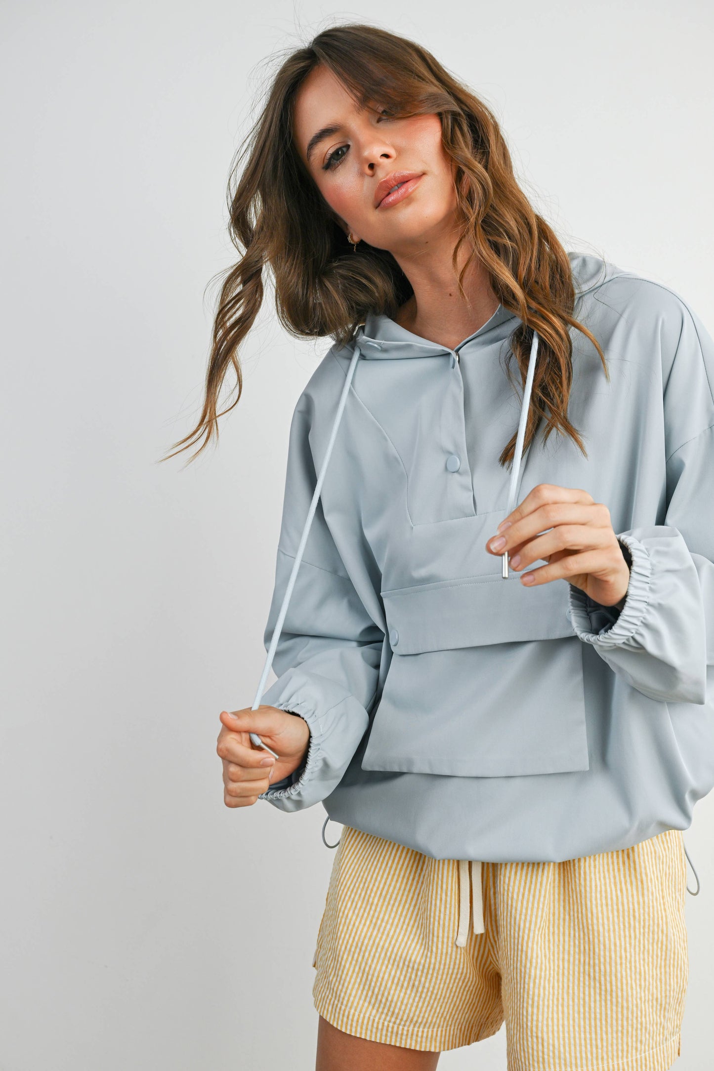 Hooded Pullover Long Sleeve Jacket - BMT7971: IVORY / M