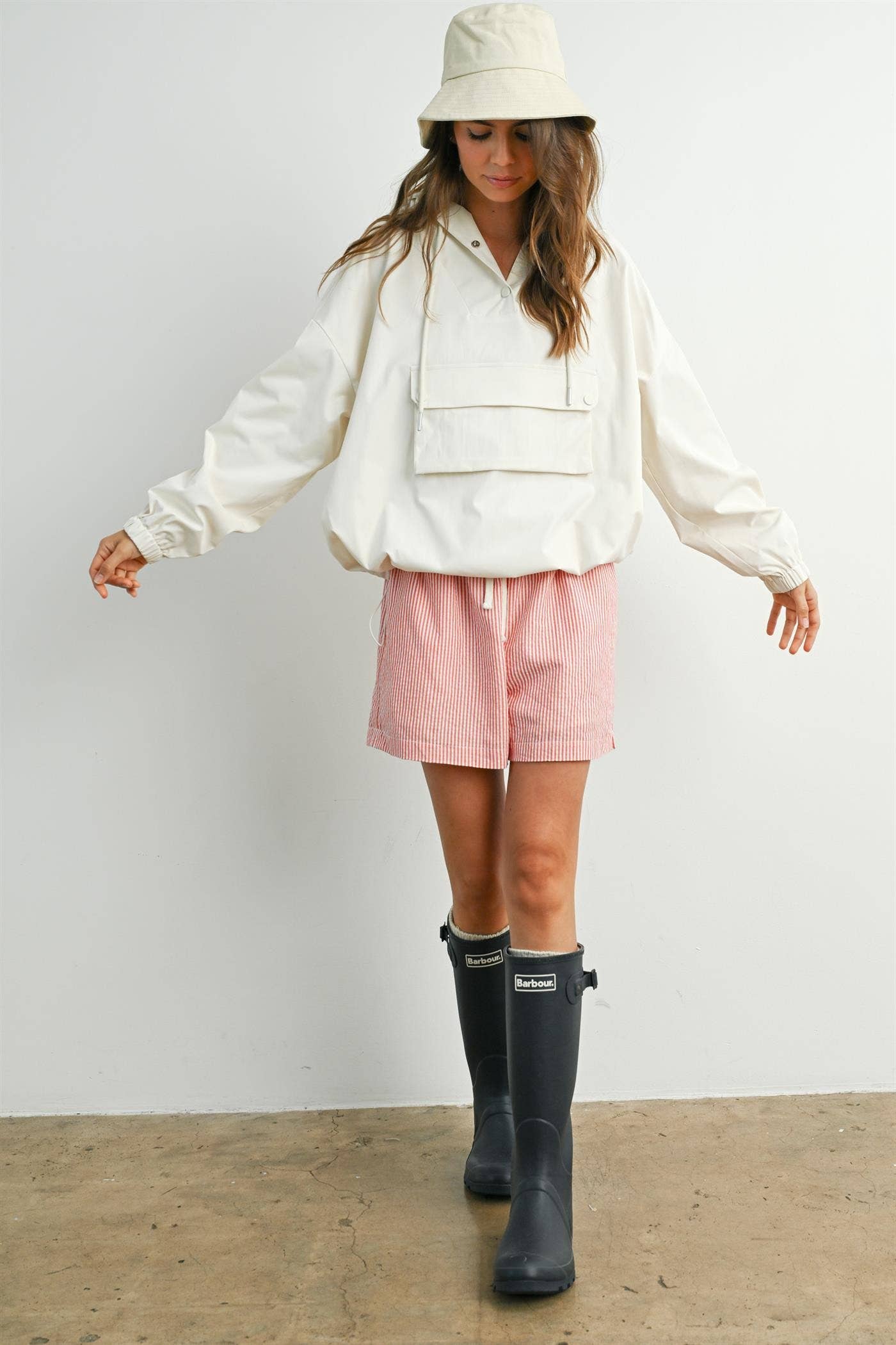 Hooded Pullover Long Sleeve Jacket - BMT7971: IVORY / M