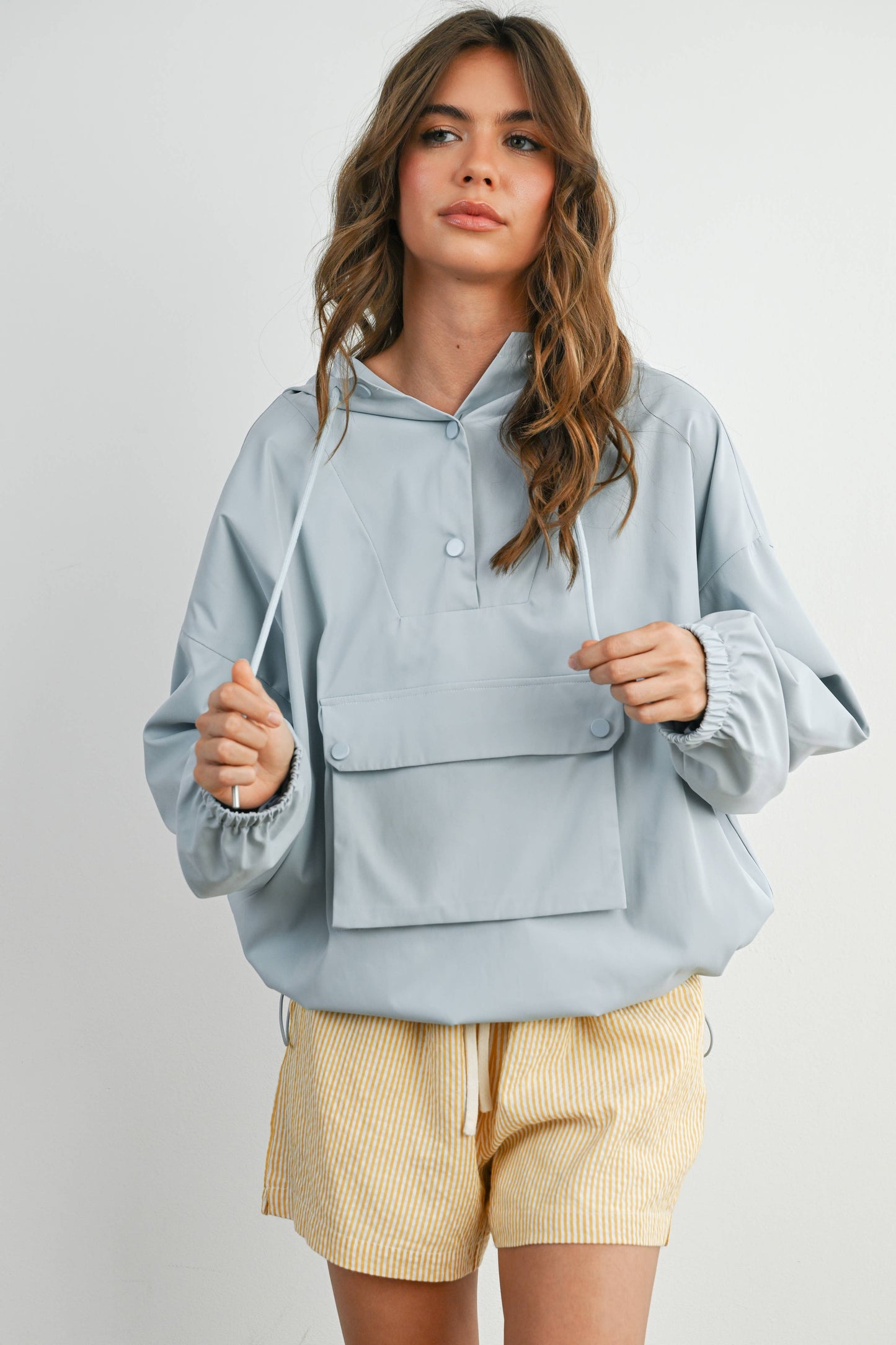 Hooded Pullover Long Sleeve Jacket - BMT7971: IVORY / M