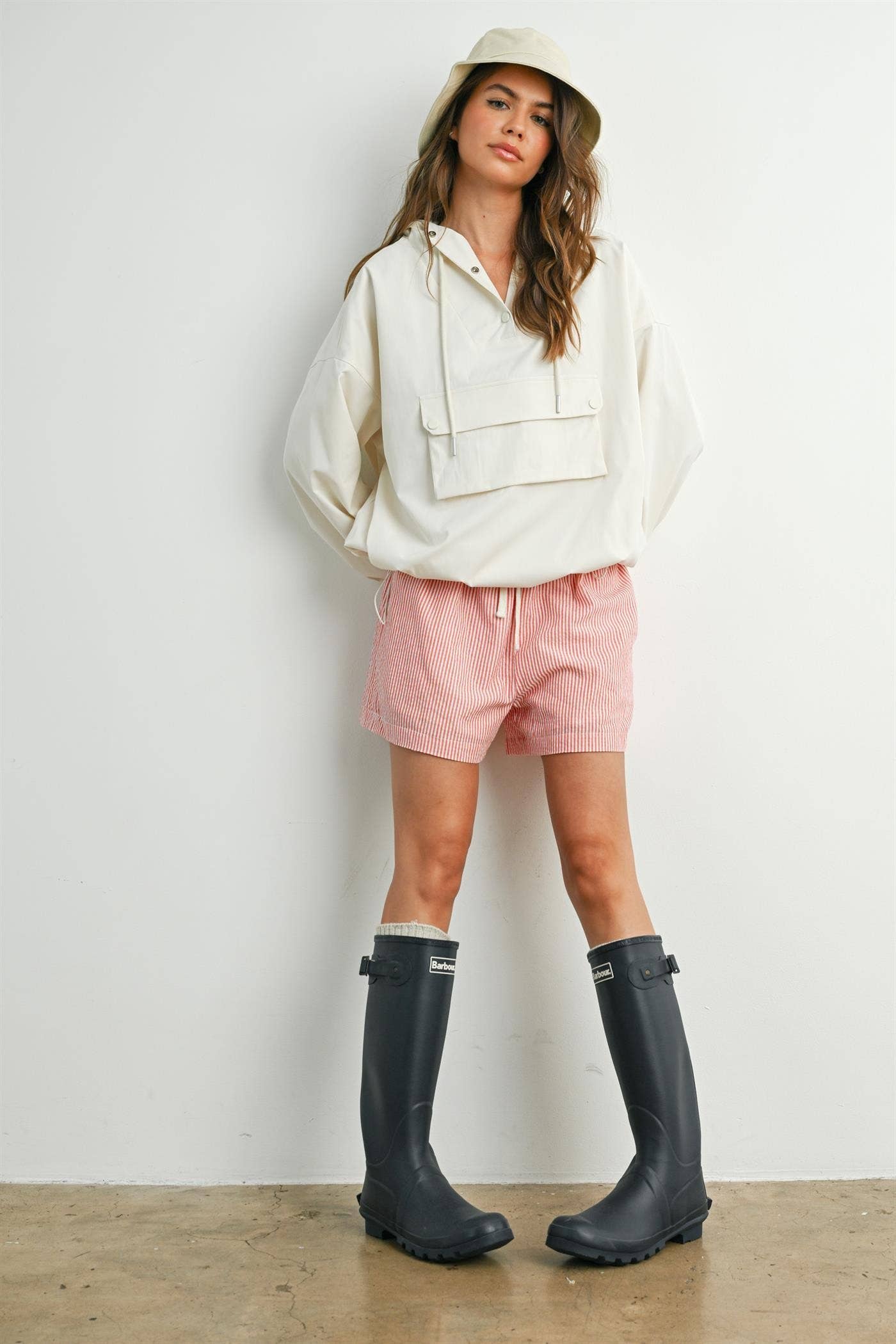 Hooded Pullover Long Sleeve Jacket - BMT7971: IVORY / S