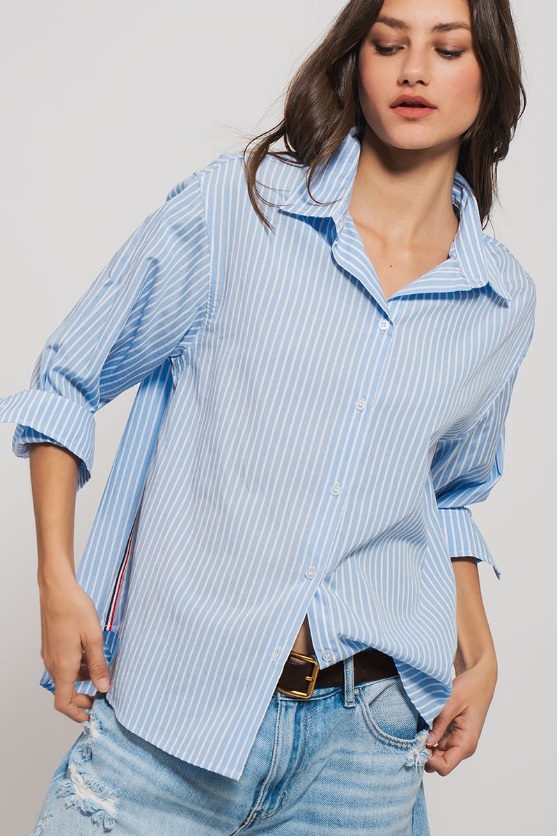 Striped Twill Tape Detail Statement Button Shirt