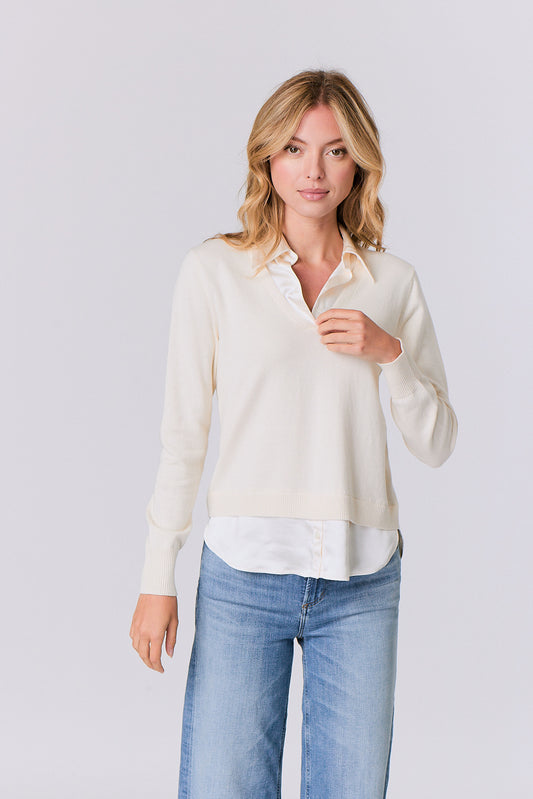 Ivory Satin Blouse Sweater Combo