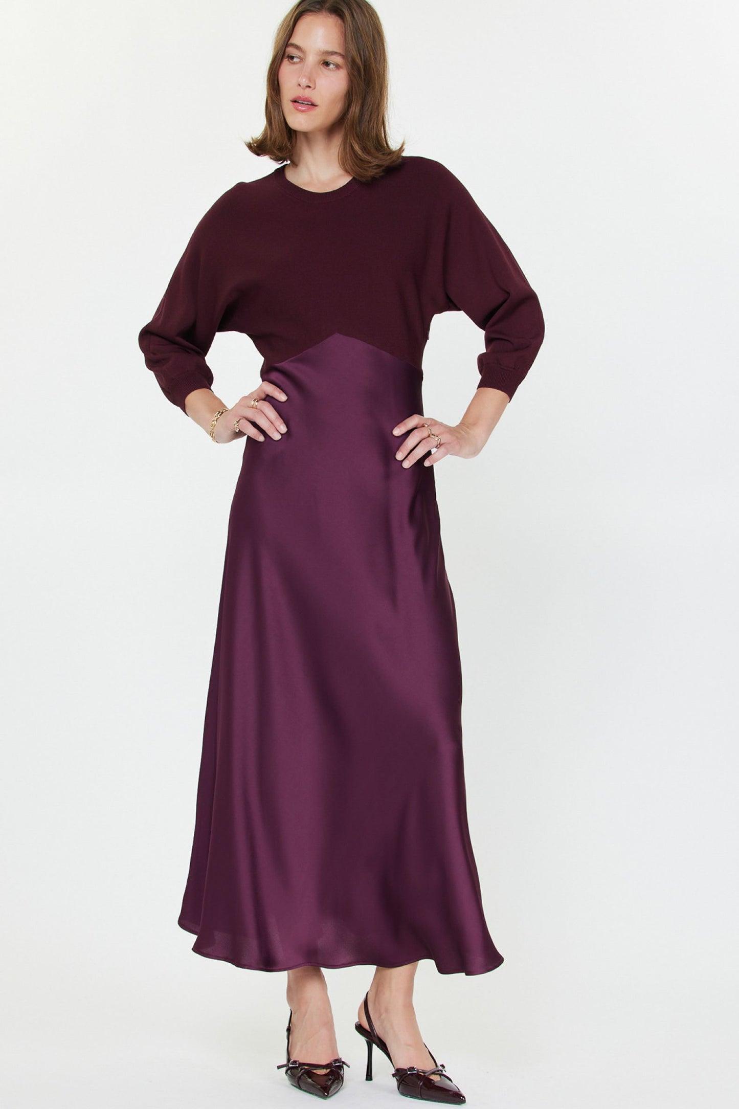 Wine Sweater Slip Dress